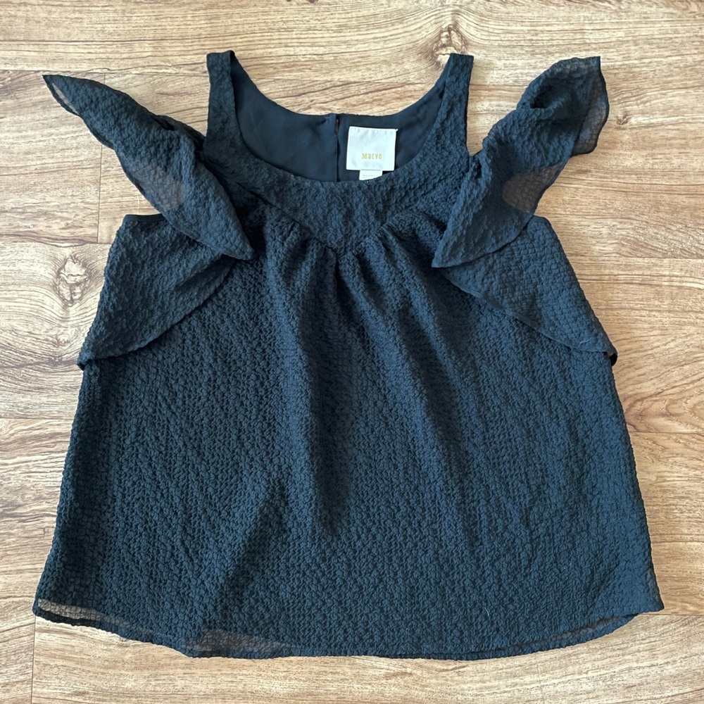 Black Textured Cold Shoulder Top
